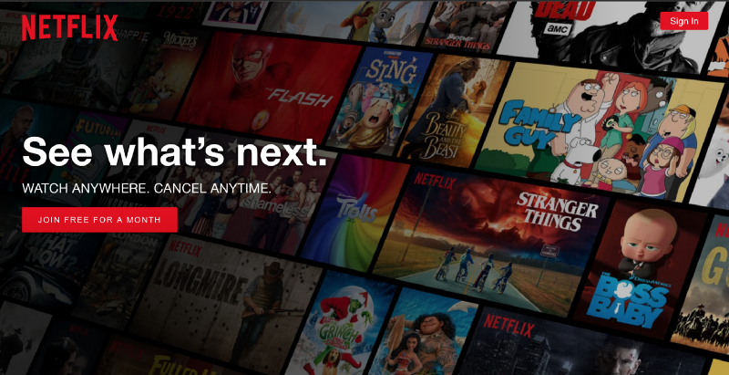 Netflix's Homepage Today.