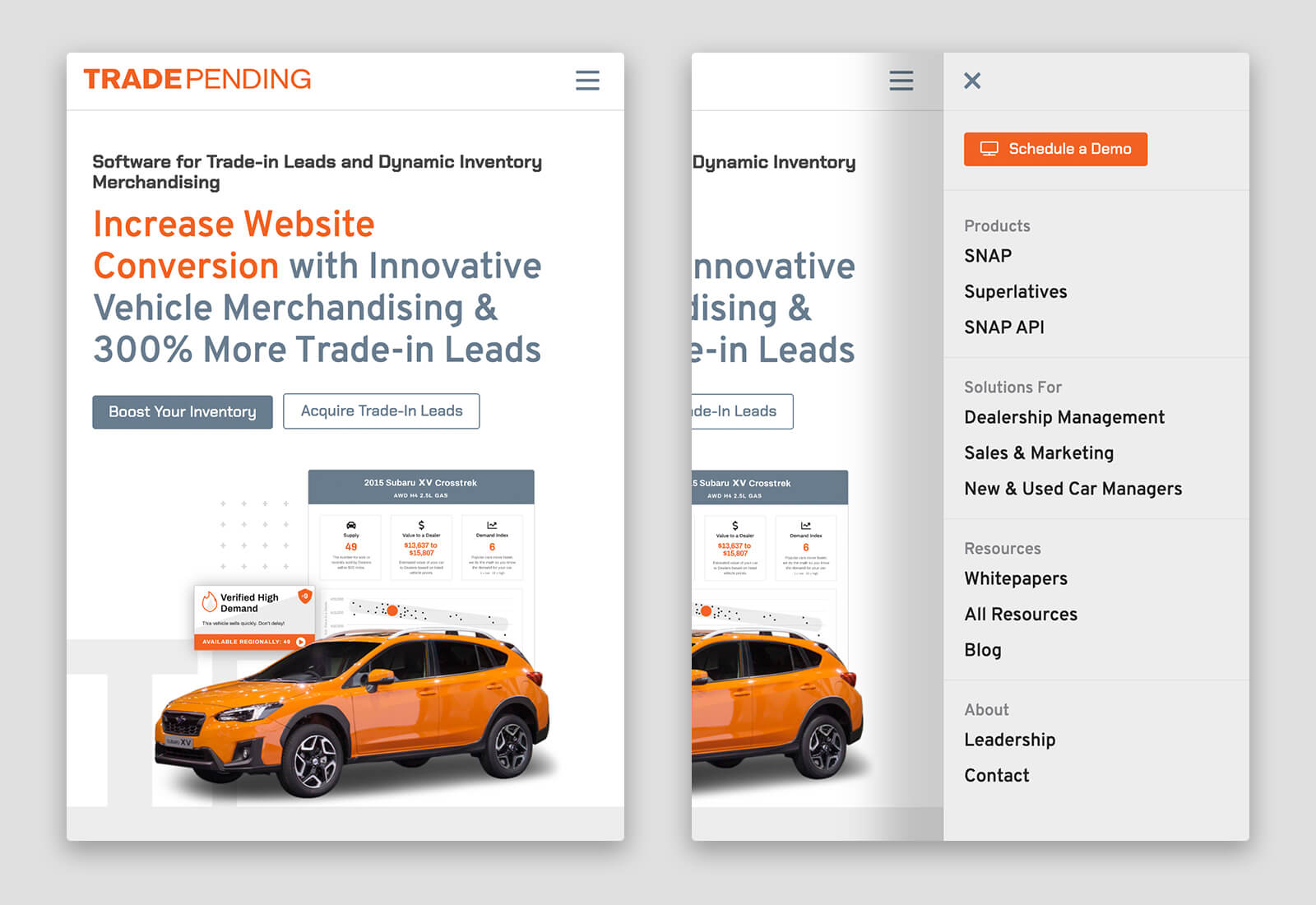TradePending Website Design & Development - Mobile