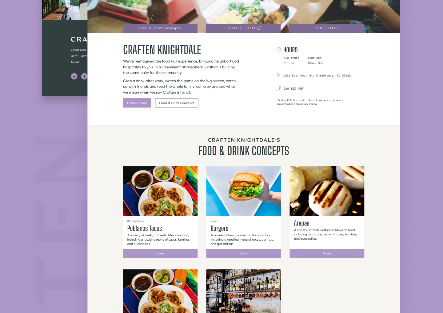 Craften Food Hall Knightdale Website Design & Development