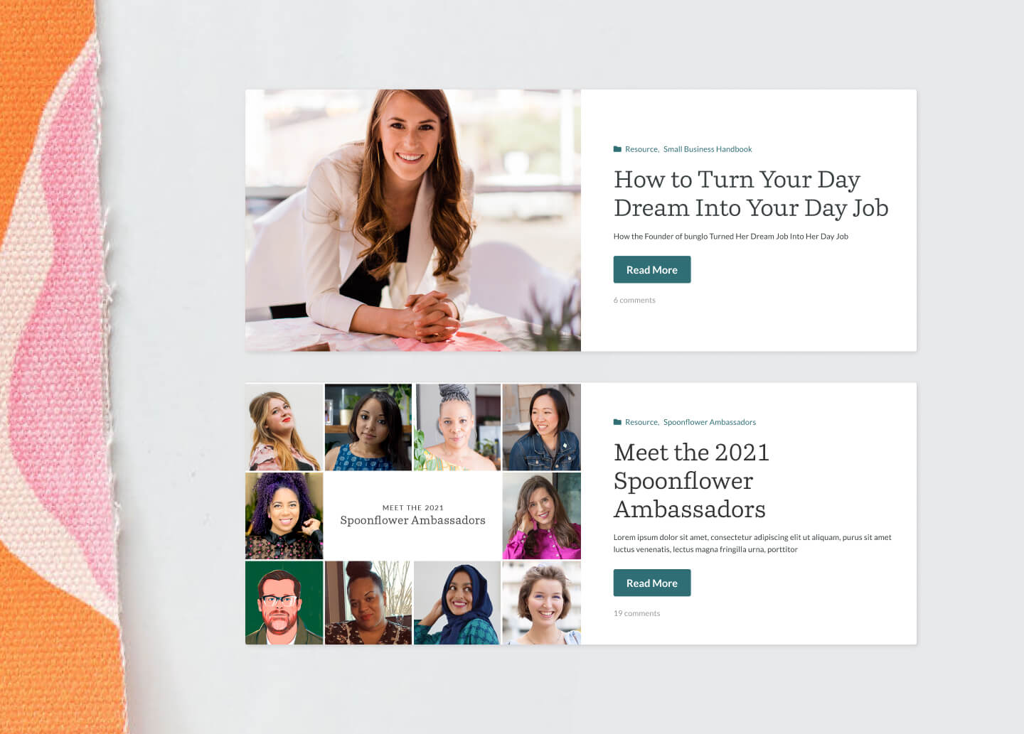 Featured Post Cards | Spoonflower Blog Website Design & Development by MRC