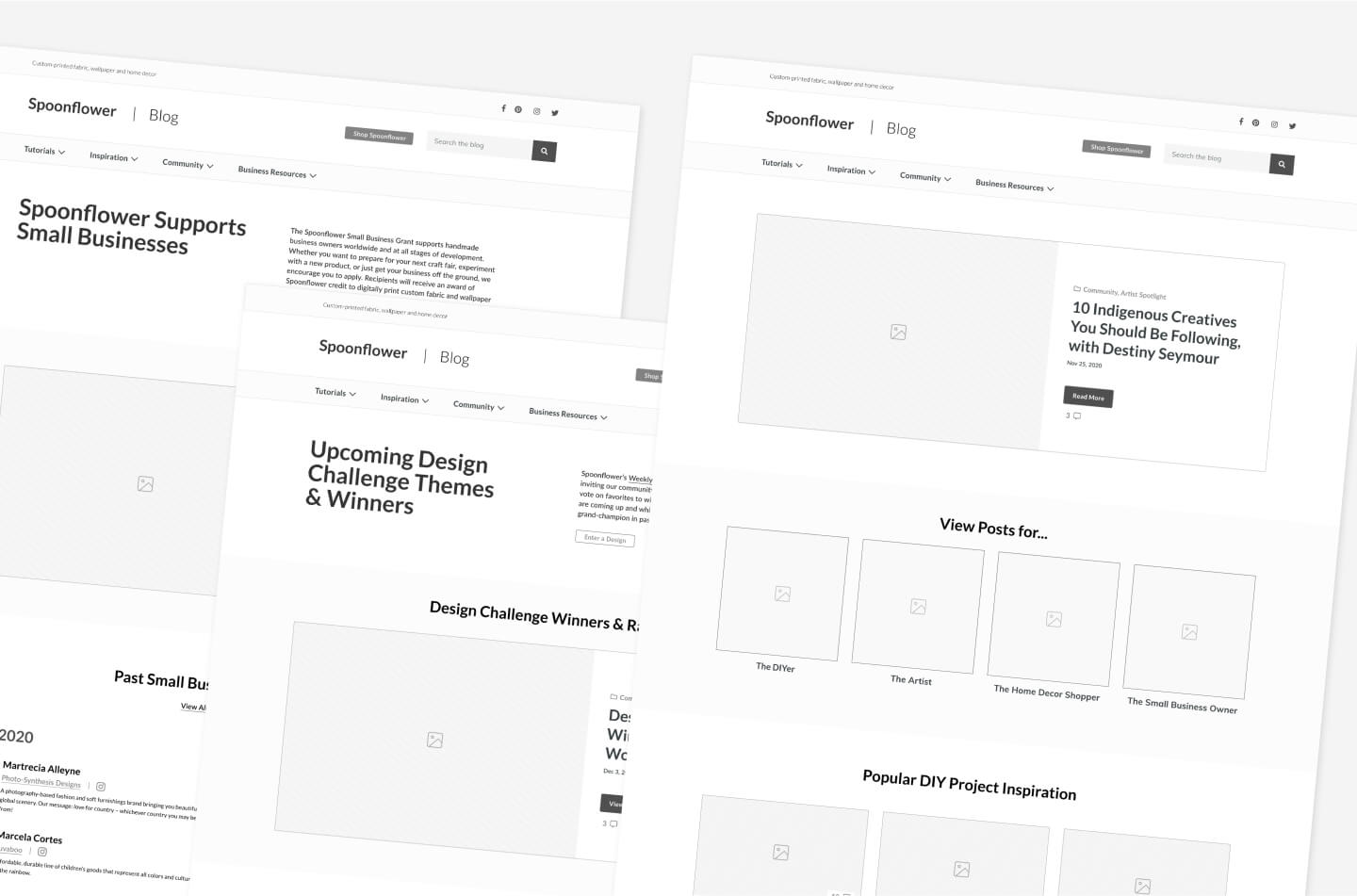 Wireframes | Spoonflower Blog Website Design & Development by MRC