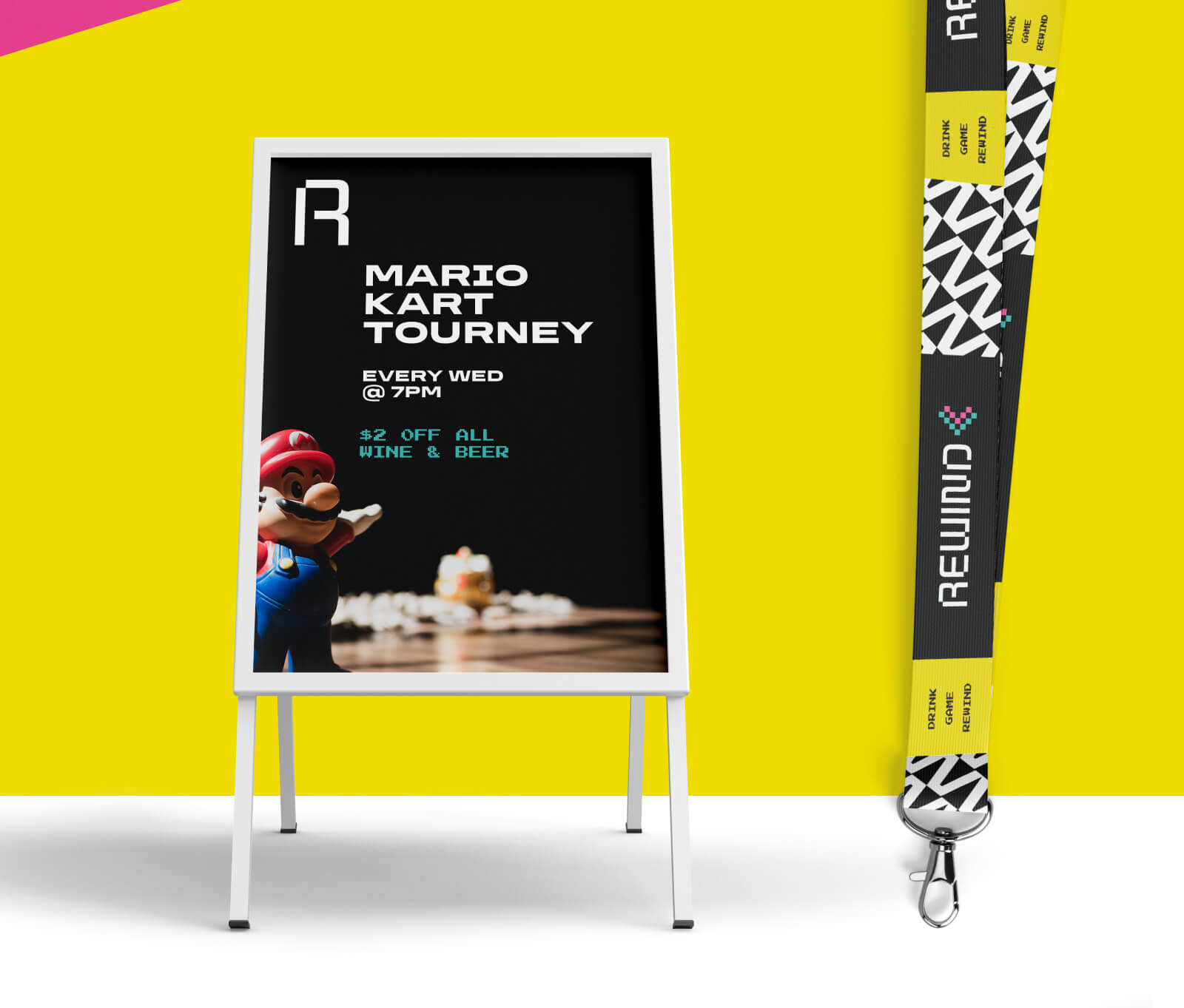 Rewind Retrobar - 08 - Sandwich Board and Lanyard Design