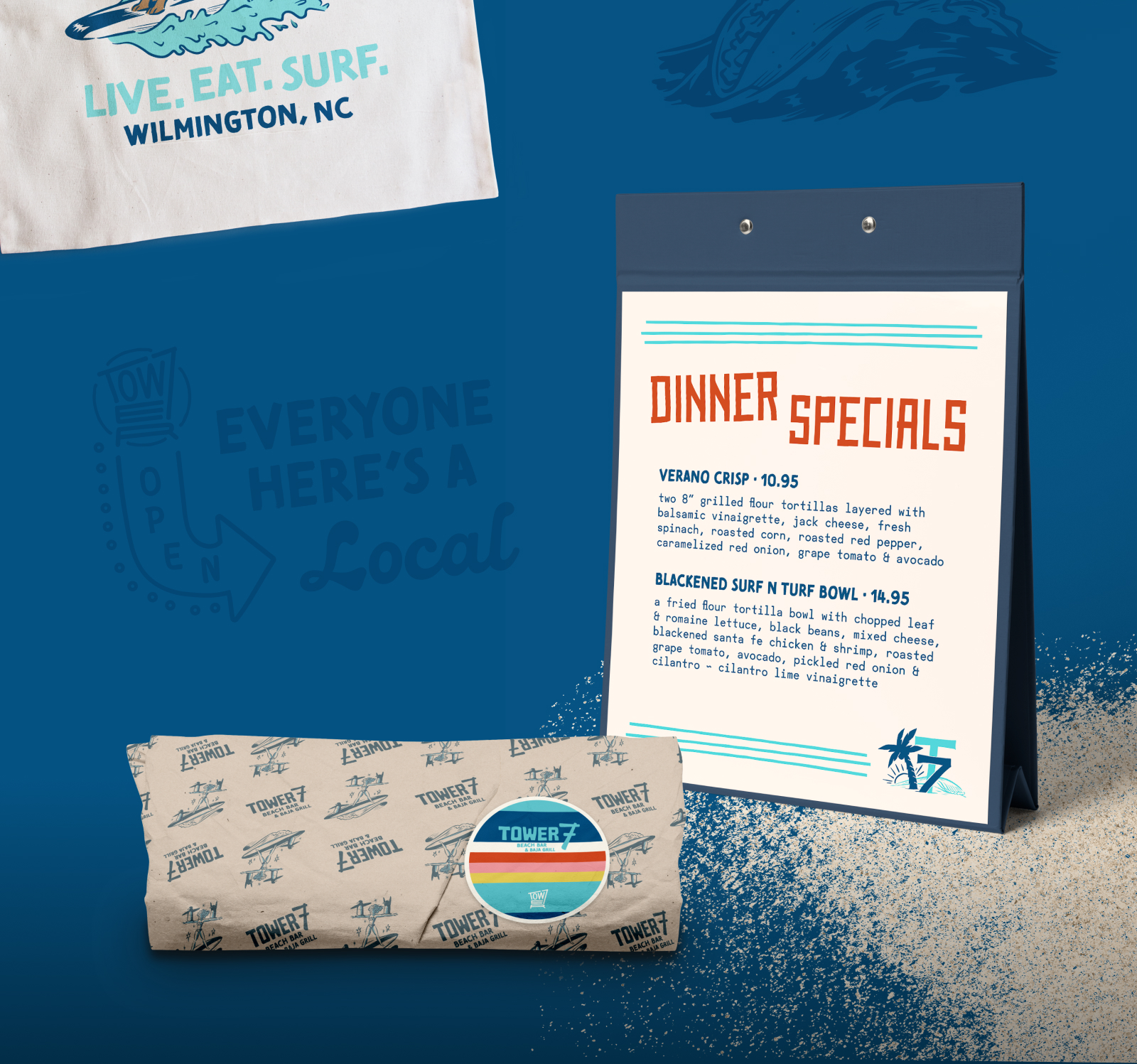 Tower 7 - Beach Bar - Menu and Burrito Wrap
