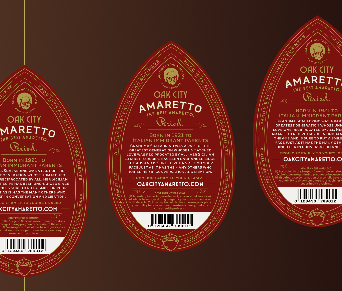 Unused Label Concept, Traditional Italian | Oak City Amaretto - Packaging Design
