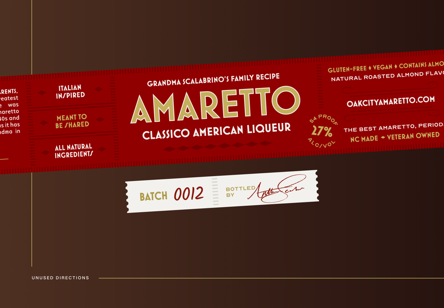 Unused Label Concept, Modern Italian | Oak City Amaretto - Packaging Design